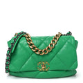 Goatskin Quilted Large Chanel 19 Flap Green