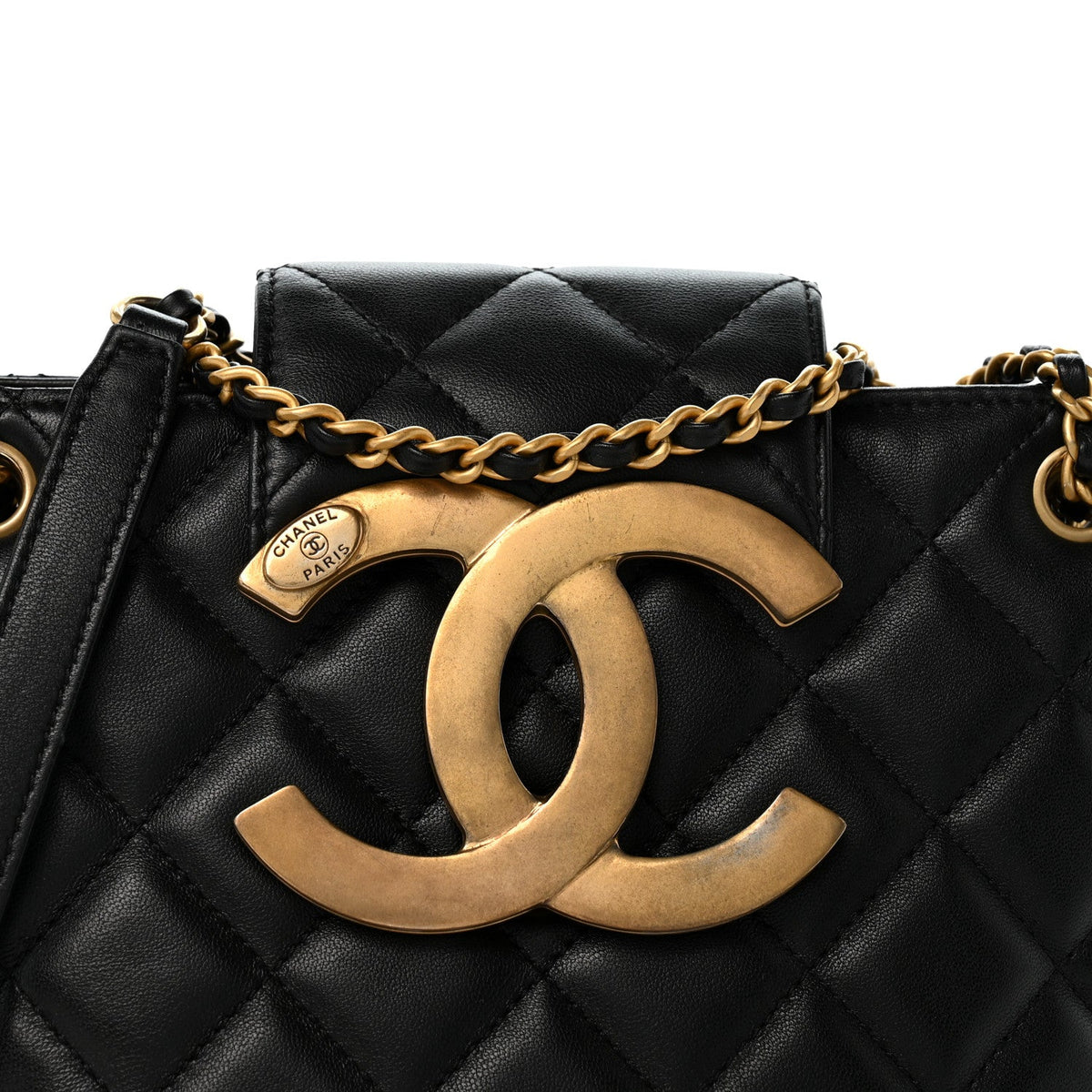 Lambskin Quilted Giant CC Shoulder Bag Black