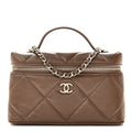 Caviar Quilted Top Handle Slim Vanity With Chain  Light Brown