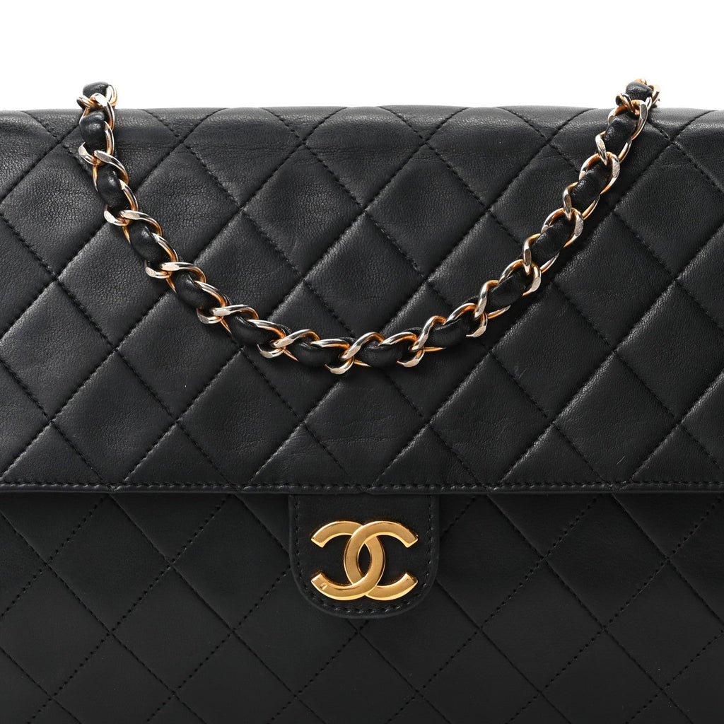 Lambskin Quilted Medium Single Flap Black