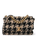 Tweed Large Chanel 19 Flap Beige Black