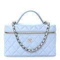 Caviar Quilted Top Handle Slim Vanity With Chain Light Blue