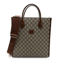 GG Supreme Monogram Textured Dollar Calfskin Web Small Retro Interlocking G Vertical Tote Bag Beige Ebony Brown Sugar