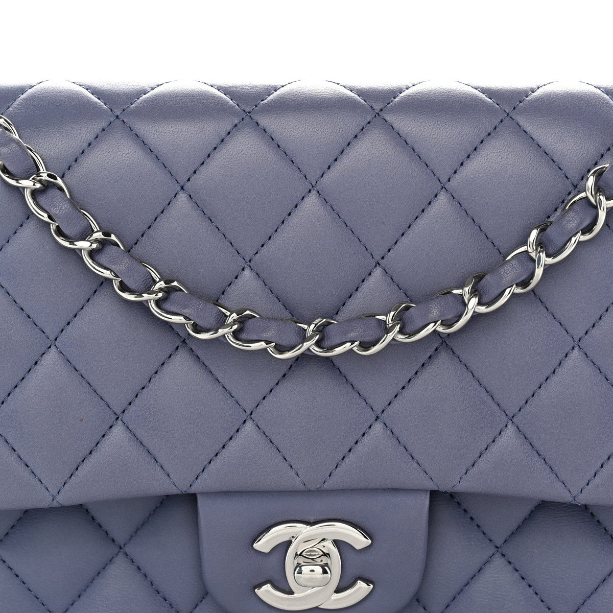 Lambskin Quilted Medium Double Flap Blue