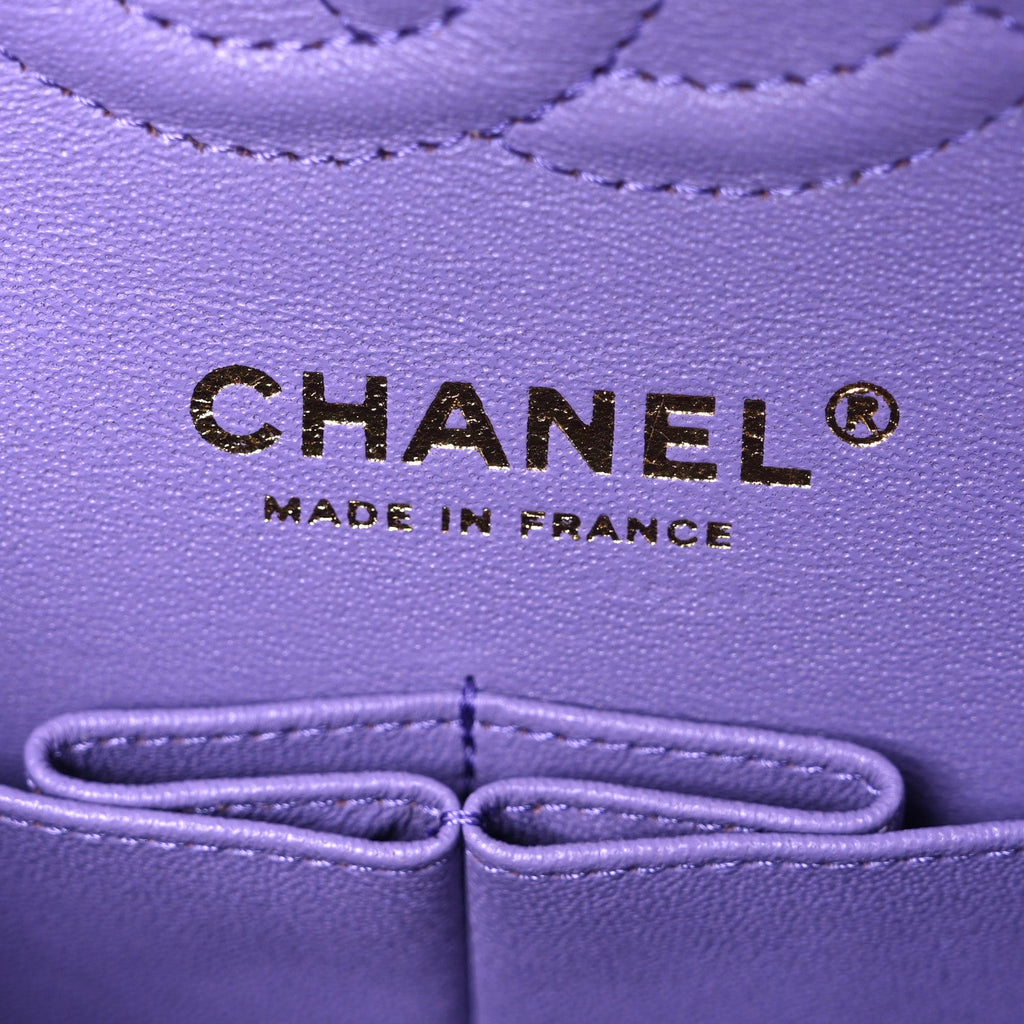 Caviar Quilted Small Double Flap Purple