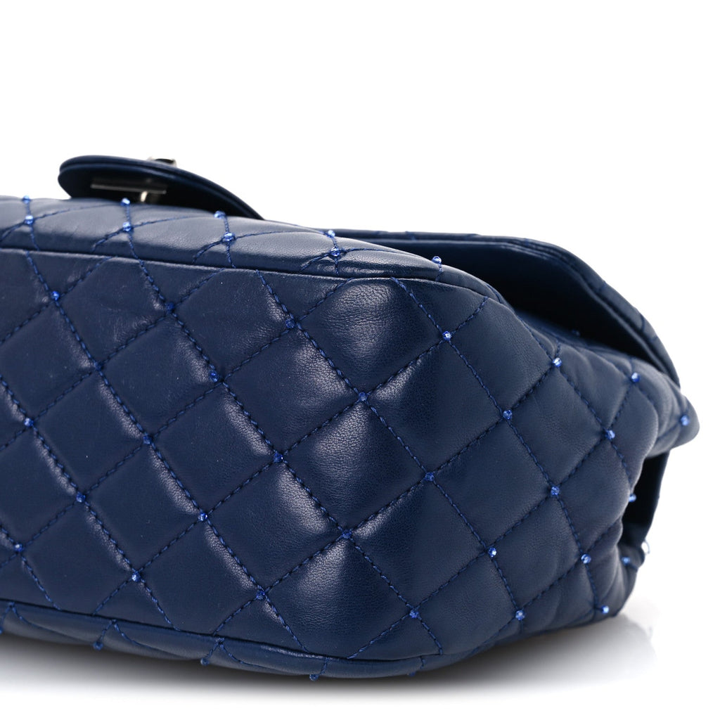 Lambskin Quilted Strass Flap Dark Blue