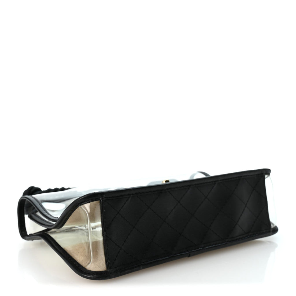 Lambskin PVC Sand By The Sea Flap With Pearl Strap Black