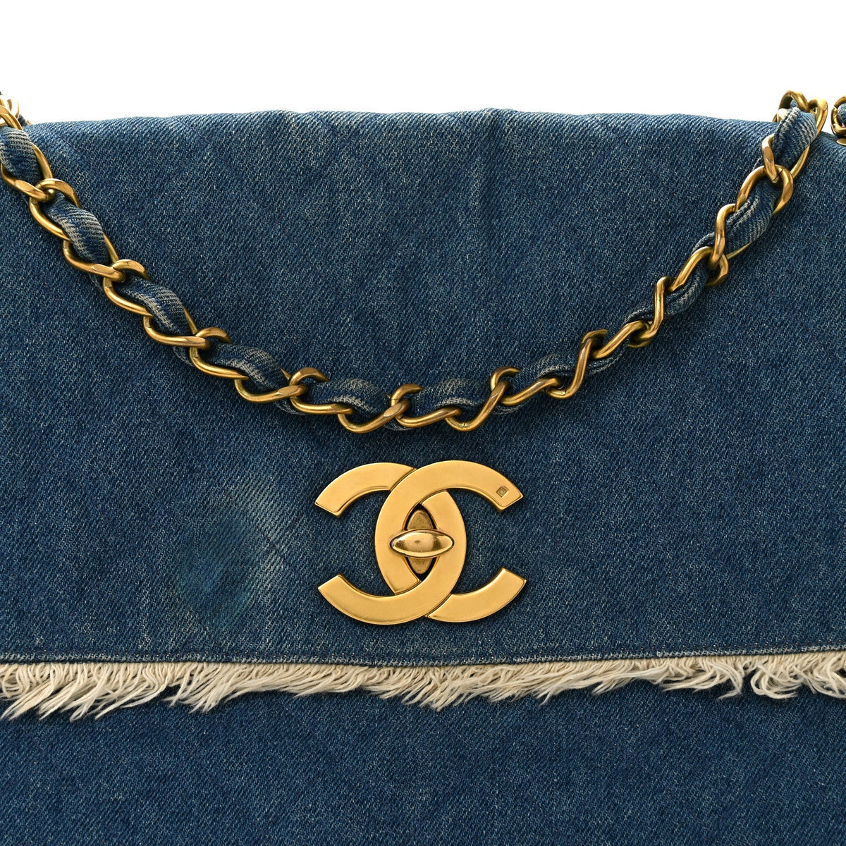 Frayed Denim Quilted Flap Blue