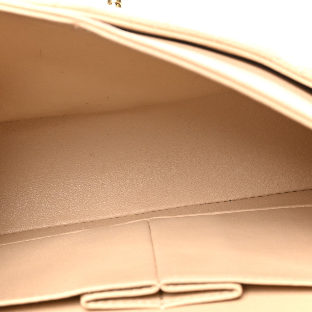 Caviar Quilted Medium Double Flap Beige