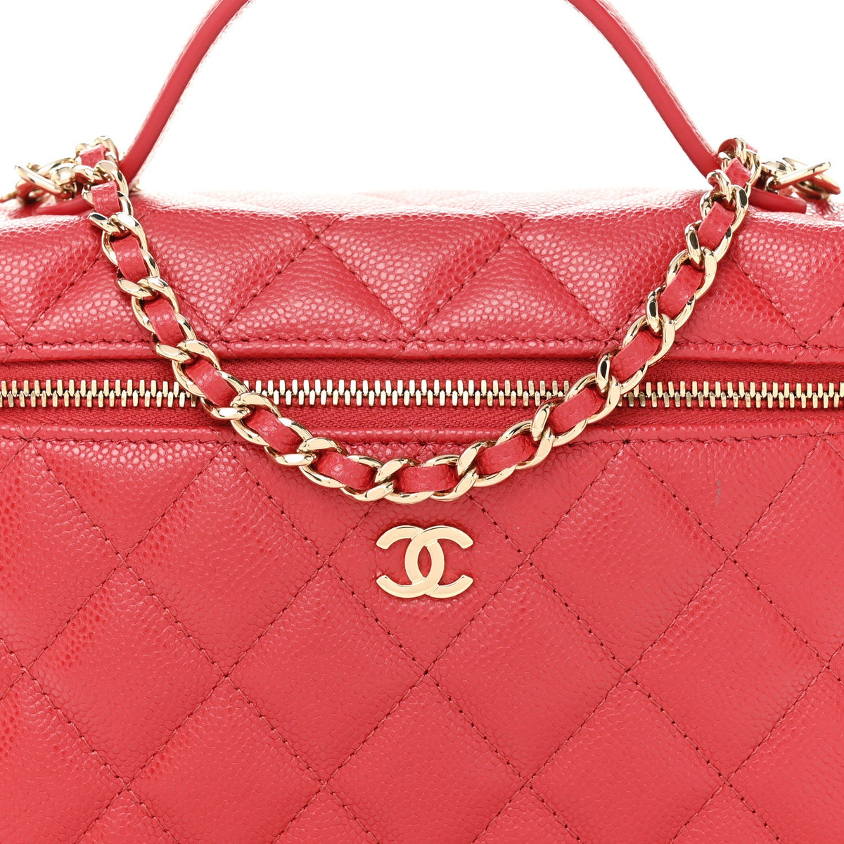 Caviar Quilted Top Handle Slim Vanity With Chain Red