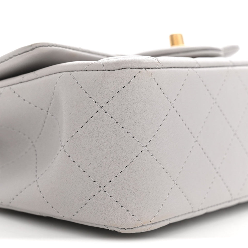 Lambskin Quilted Mini Top Handle Rectangular Flap Grey