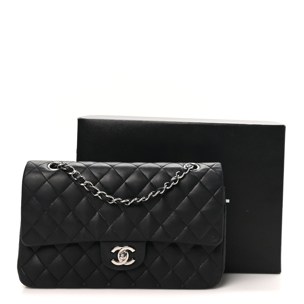 Lambskin Quilted Medium Double Flap Black