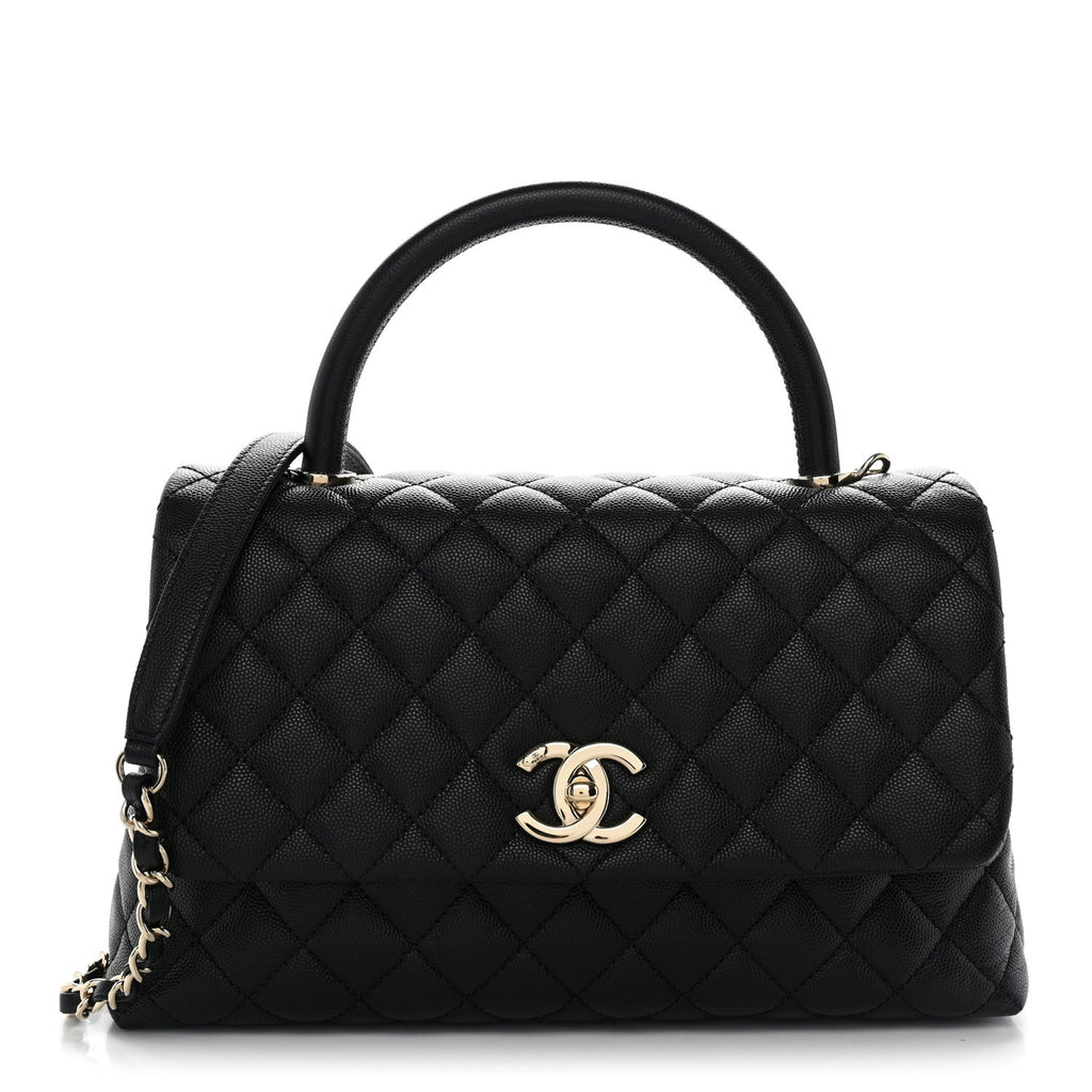 Caviar Quilted Small Coco Handle Flap Black