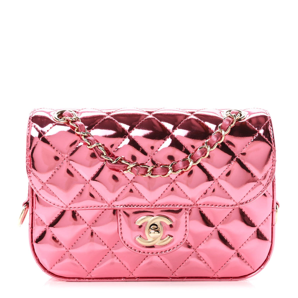Mirror Calfskin Metallic Lambskin Quilted Hollywood Boulevard Mini Flap With Star Coin Purse Pink