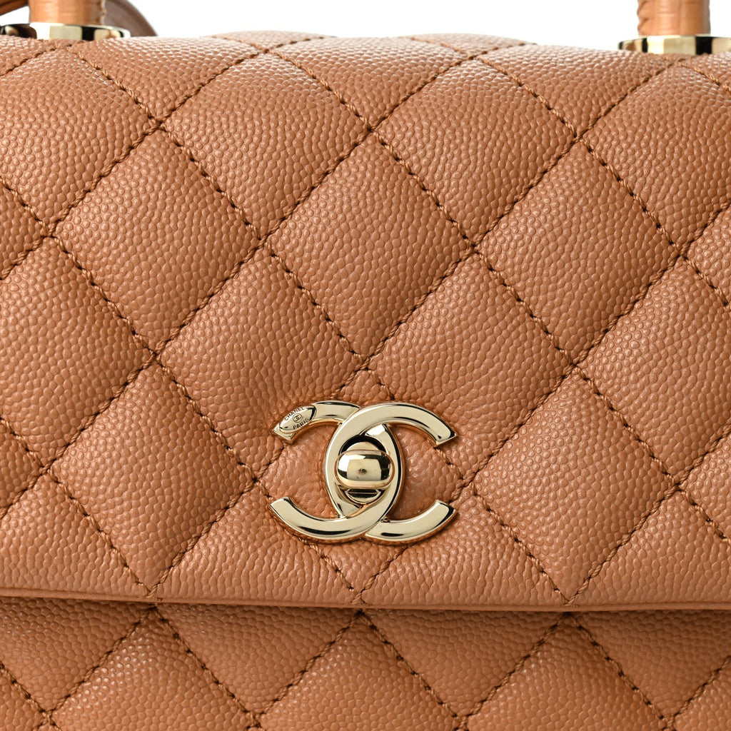 Caviar Quilted Lizard Embossed Mini Coco Handle Flap Brown
