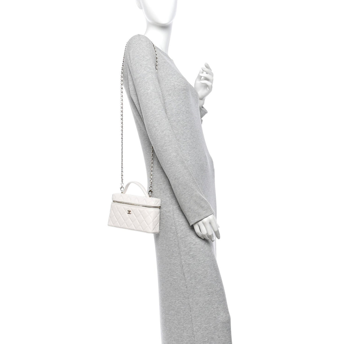Caviar Quilted Top Handle Slim Vanity With Chain White