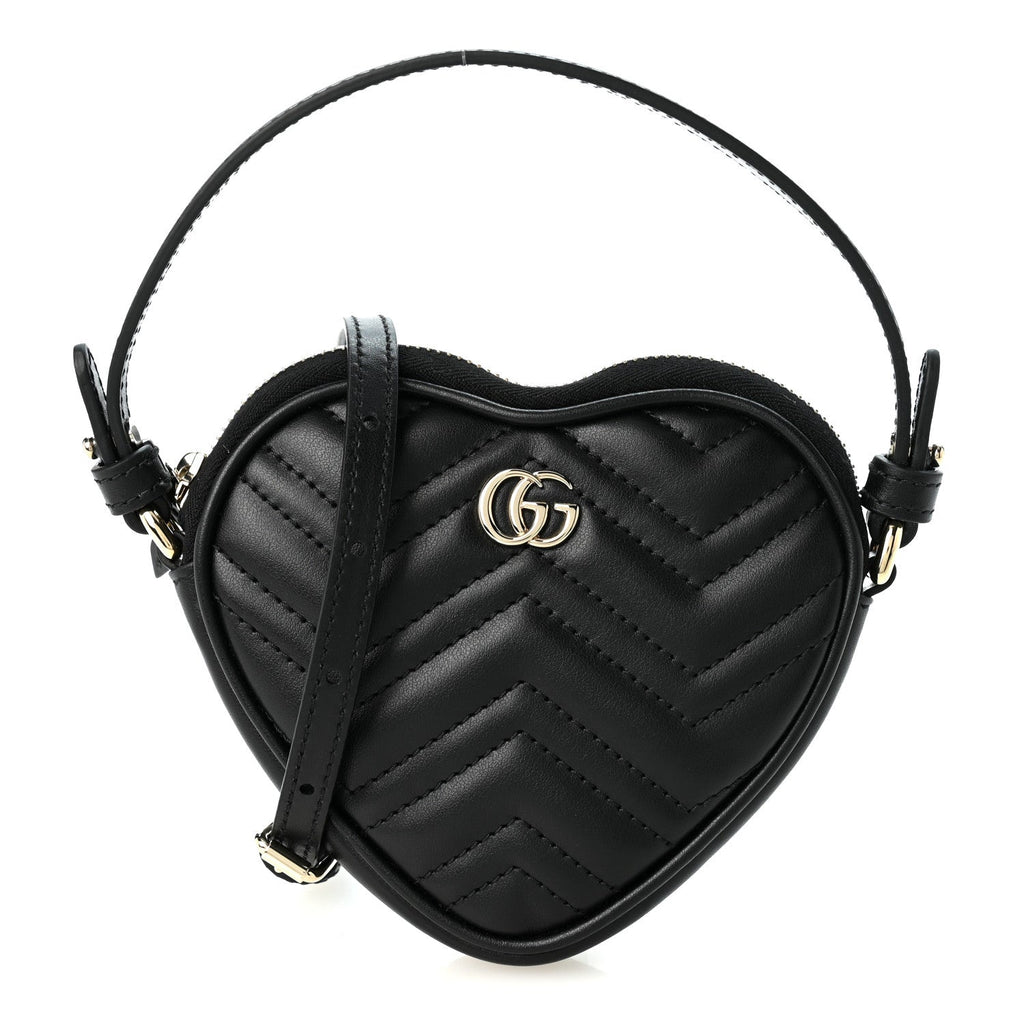 Calfskin Matelasse Mini GG Marmont Heart Shoulder Bag Black