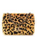Sequin Mixed Fibers Leopard Print Mini Rectangular Flap Black Orange