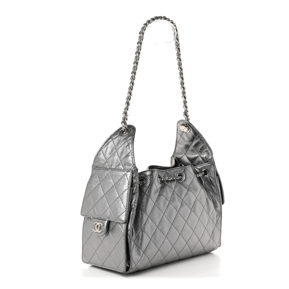 Metallic Caviar Quilted Small Chanel 25 Handbag Anthracite