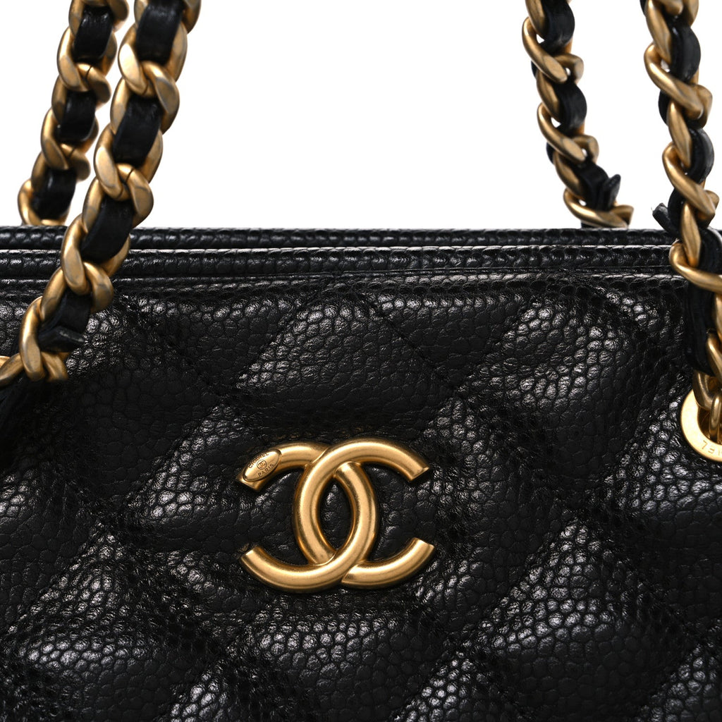 Shiny Caviar Quilted Large Bowling Bag Black Black