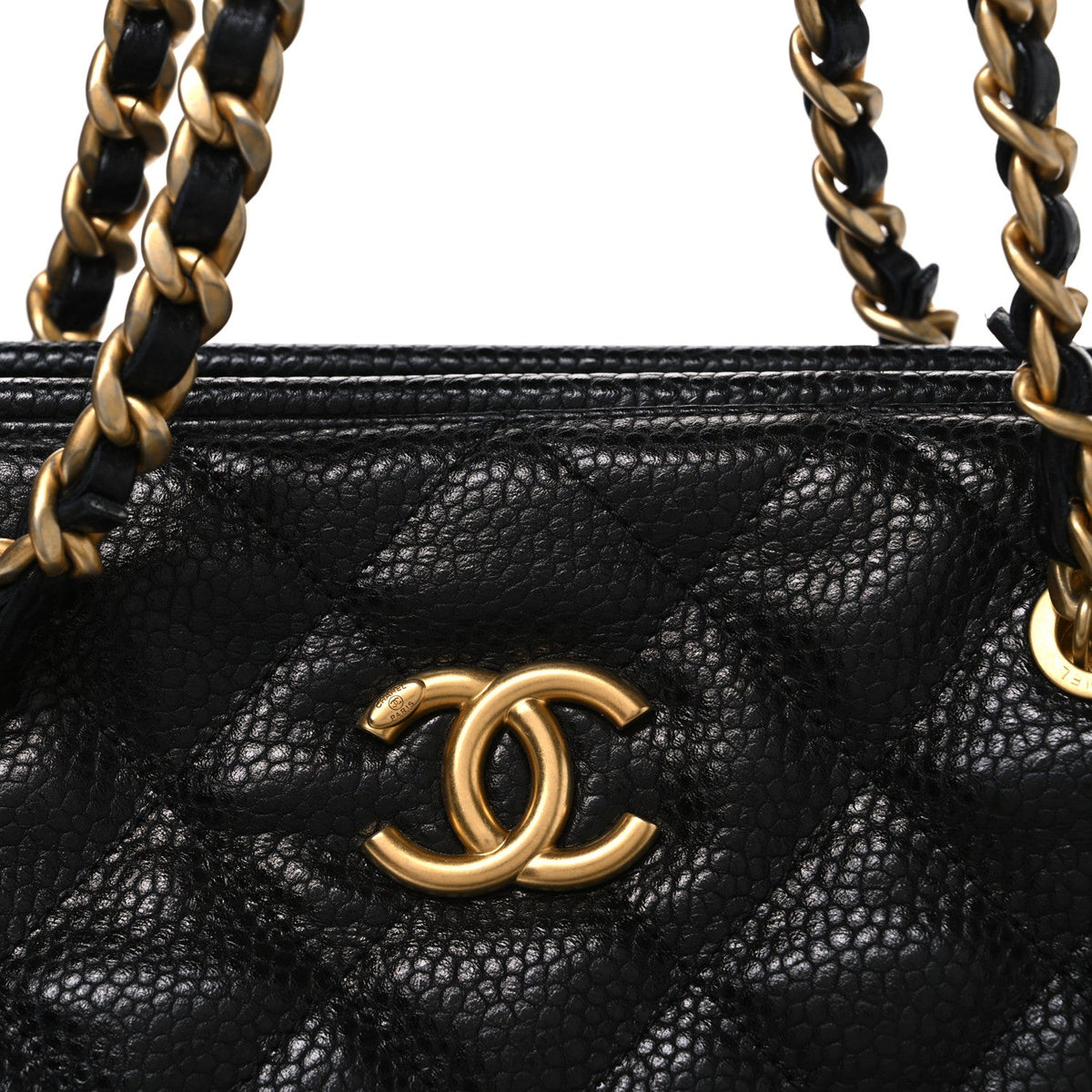 Shiny Caviar Quilted Large Bowling Bag Black Black
