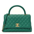 Caviar Quilted Small Coco Handle Flap Green