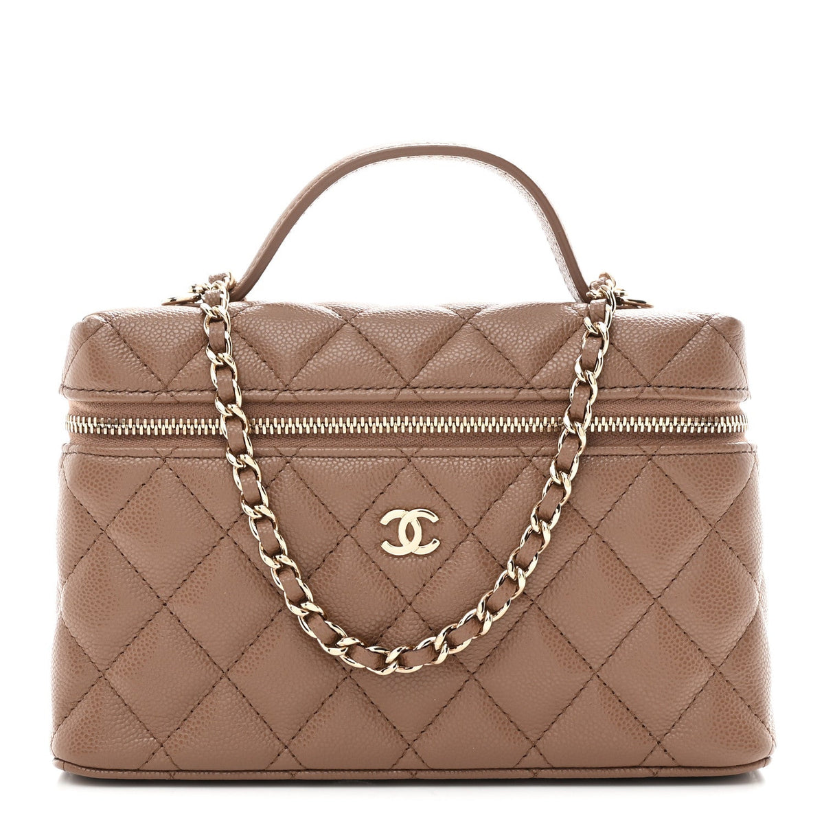 Caviar Quilted Top Handle Slim Vanity With Chain Dark Beige Dark Beige