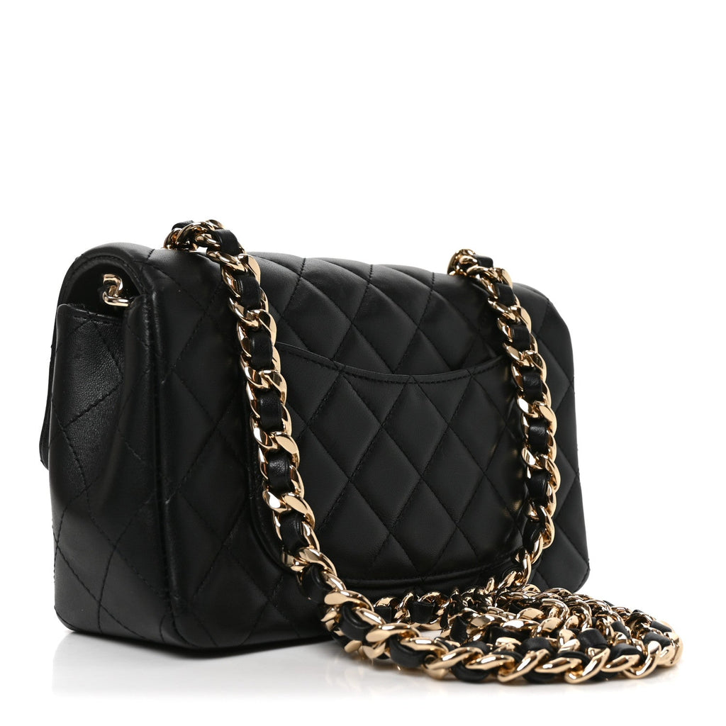 Lambskin Quilted Mini Coco Charms Rectangular Flap Black