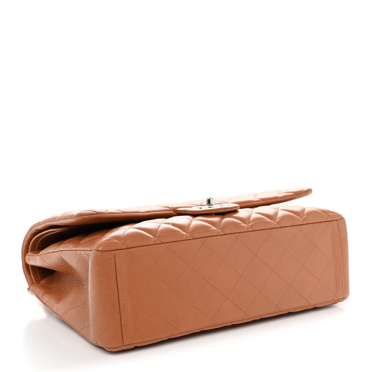 Caviar Quilted Maxi Double Flap Light Brown