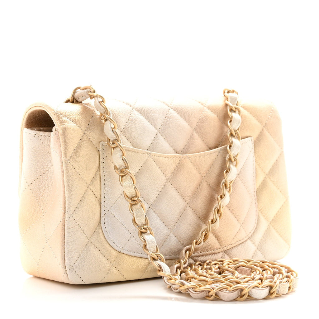 Metallic Goatskin Quilted Mini Rectangular Flap Gold
