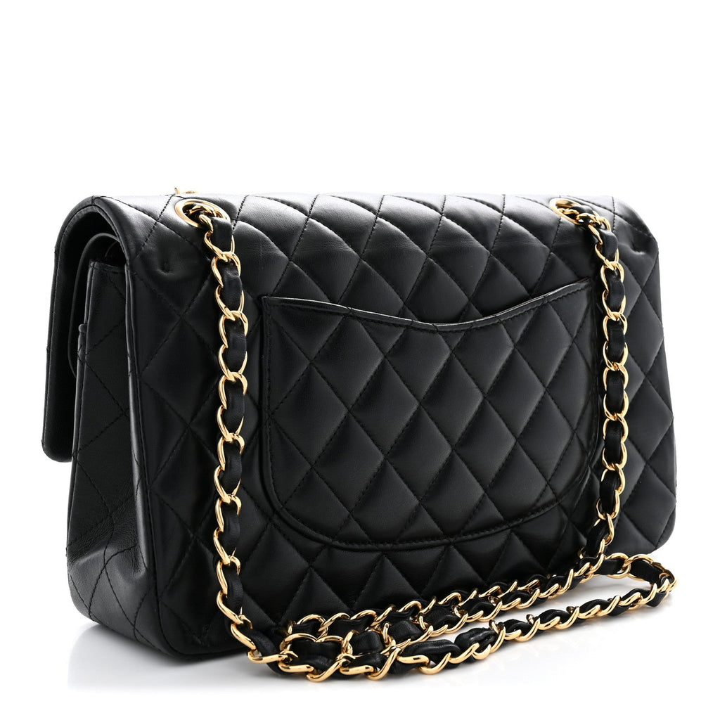 Lambskin Quilted Medium Double Flap Black