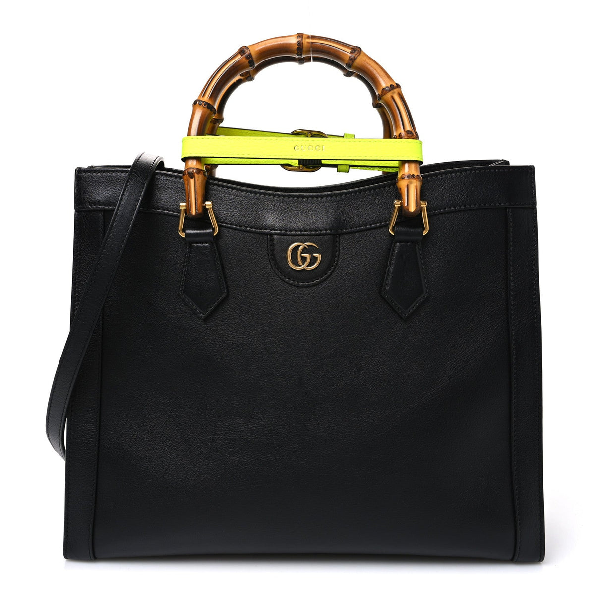 Calfskin Medium Diana Tote Bag Black Yellow Fluo