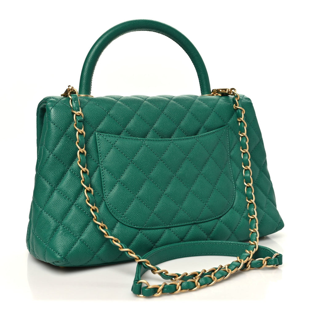 Caviar Quilted Small Coco Handle Flap Green
