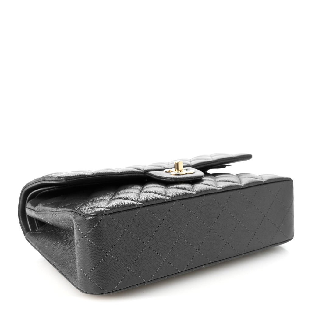 Caviar Quilted Medium Double Flap Dark Grey