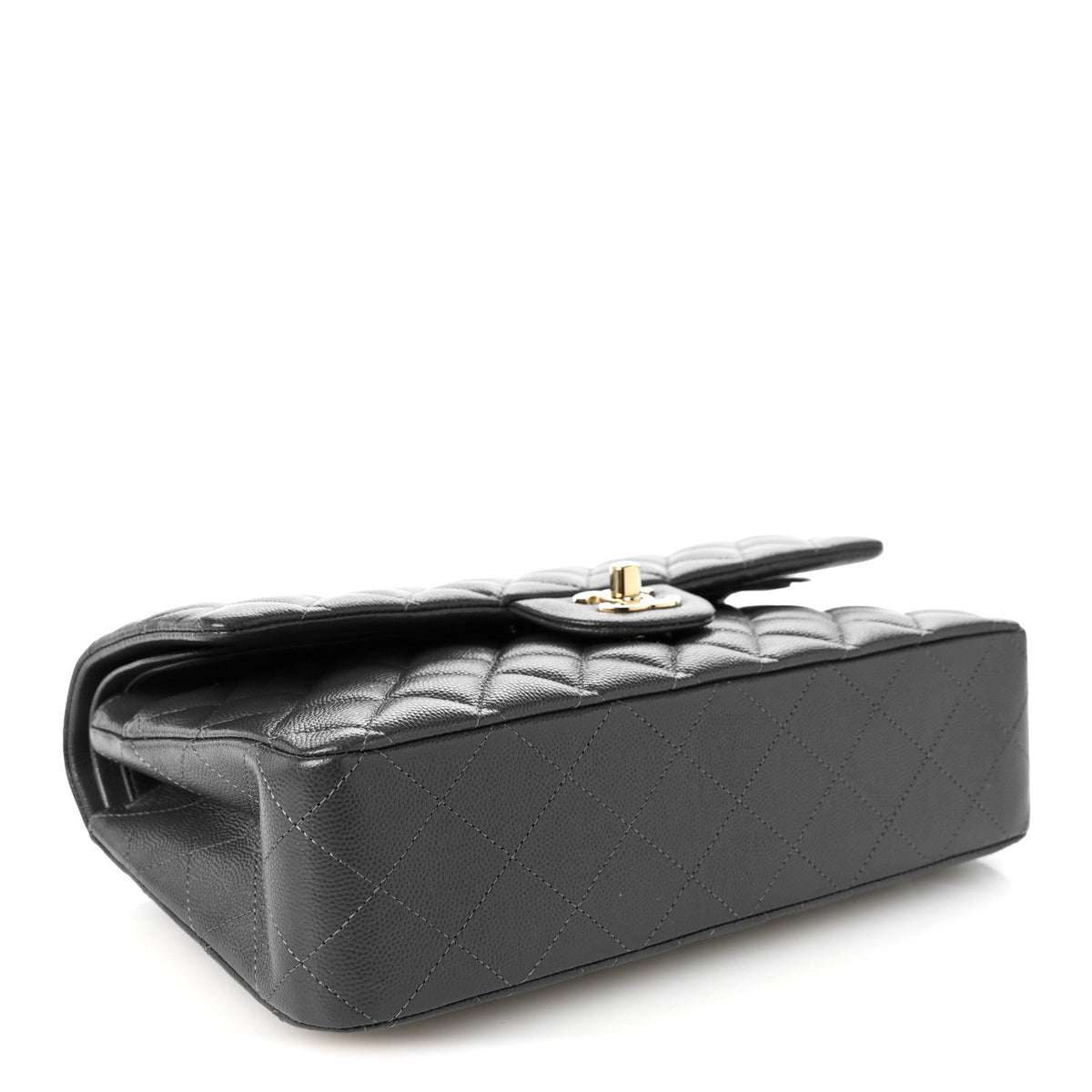 Caviar Quilted Medium Double Flap Dark Grey