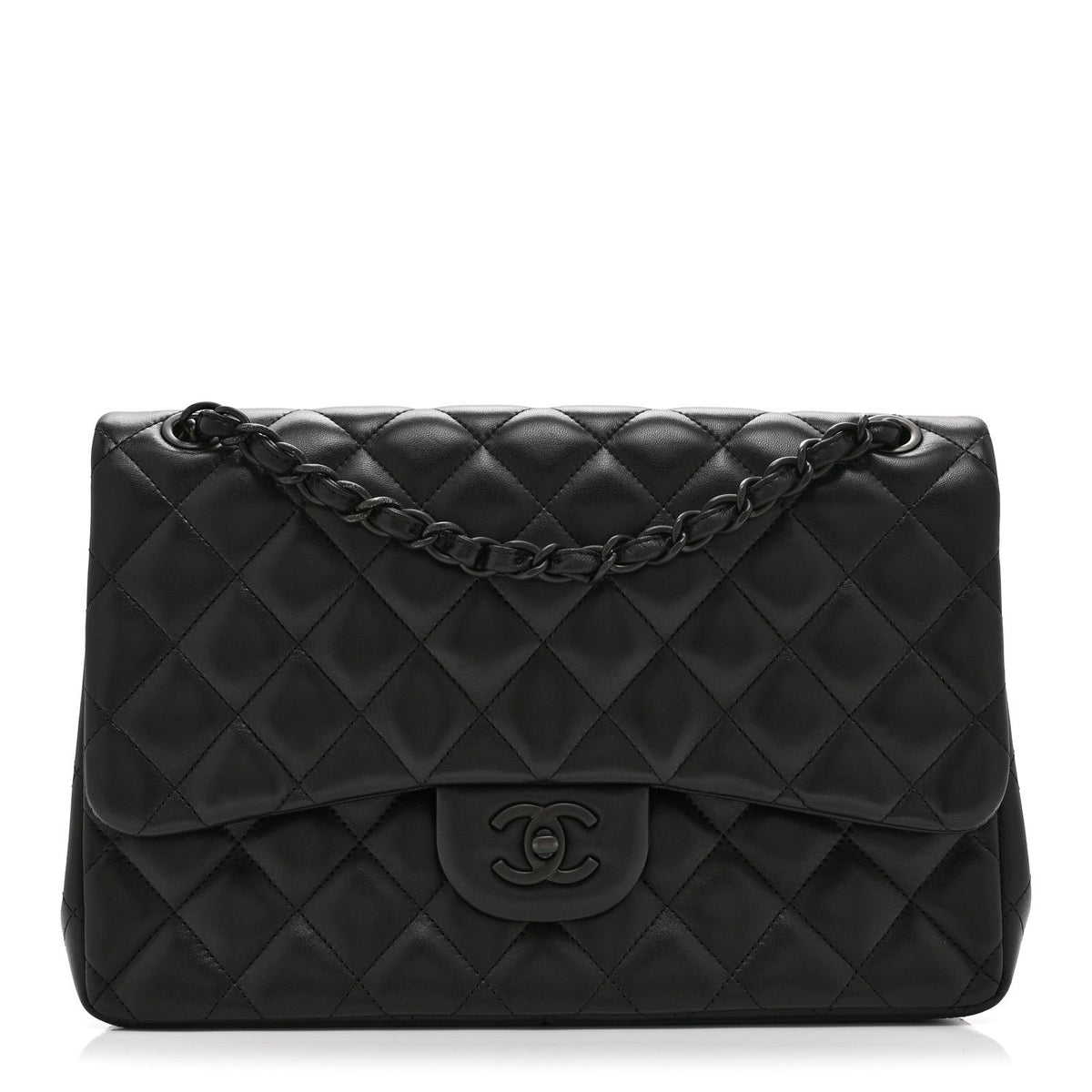 Lambskin Quilted Jumbo Double Flap So Black