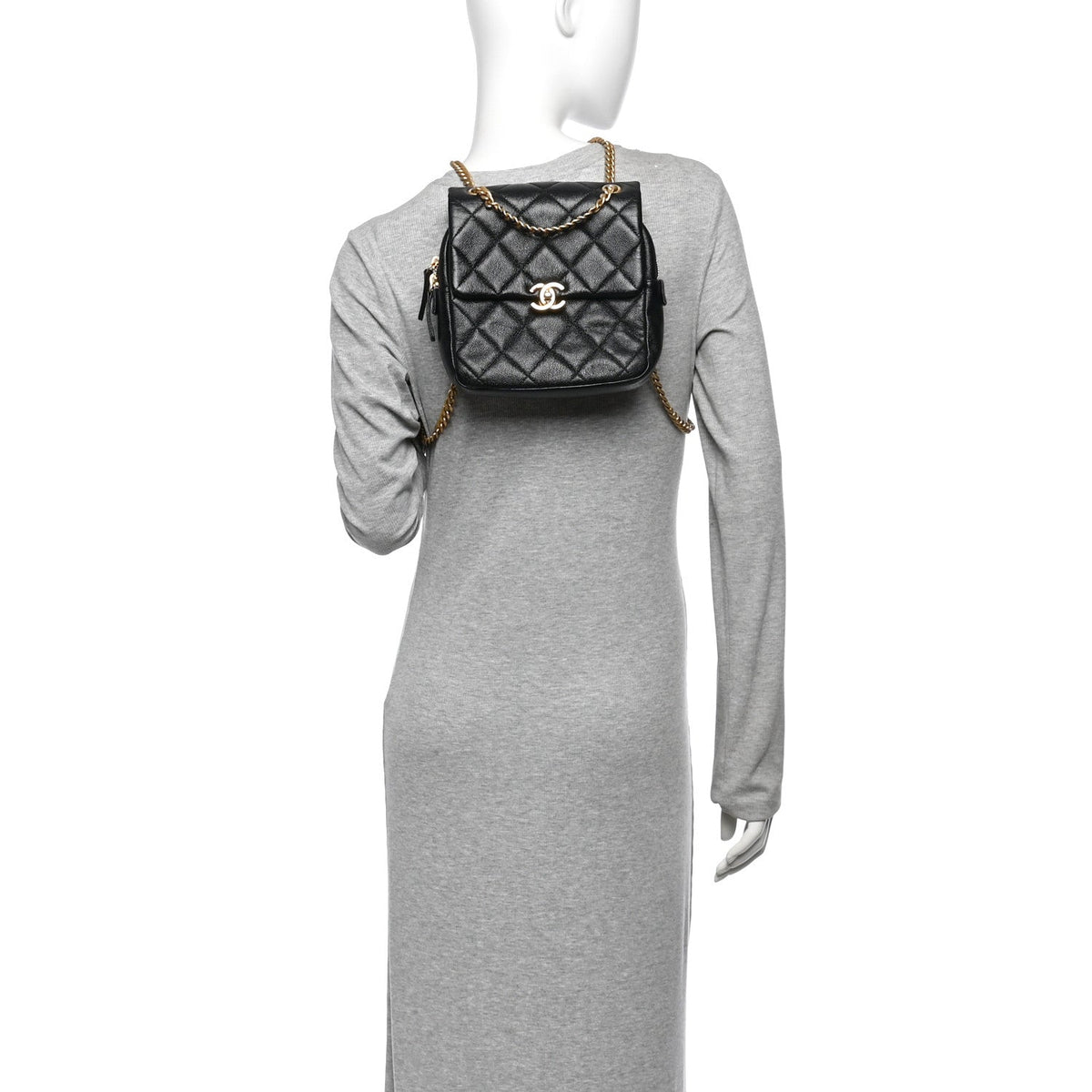 Shiny Caviar Quilted Chain Melody Backpack Black