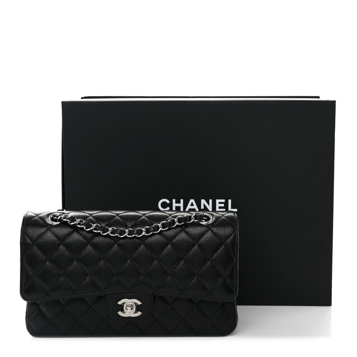 Caviar Quilted Medium Double Flap Black