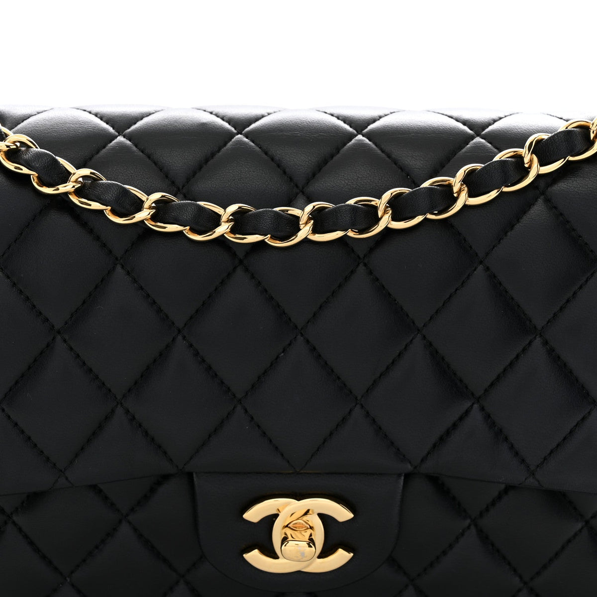 Lambskin Quilted Medium Double Flap Black