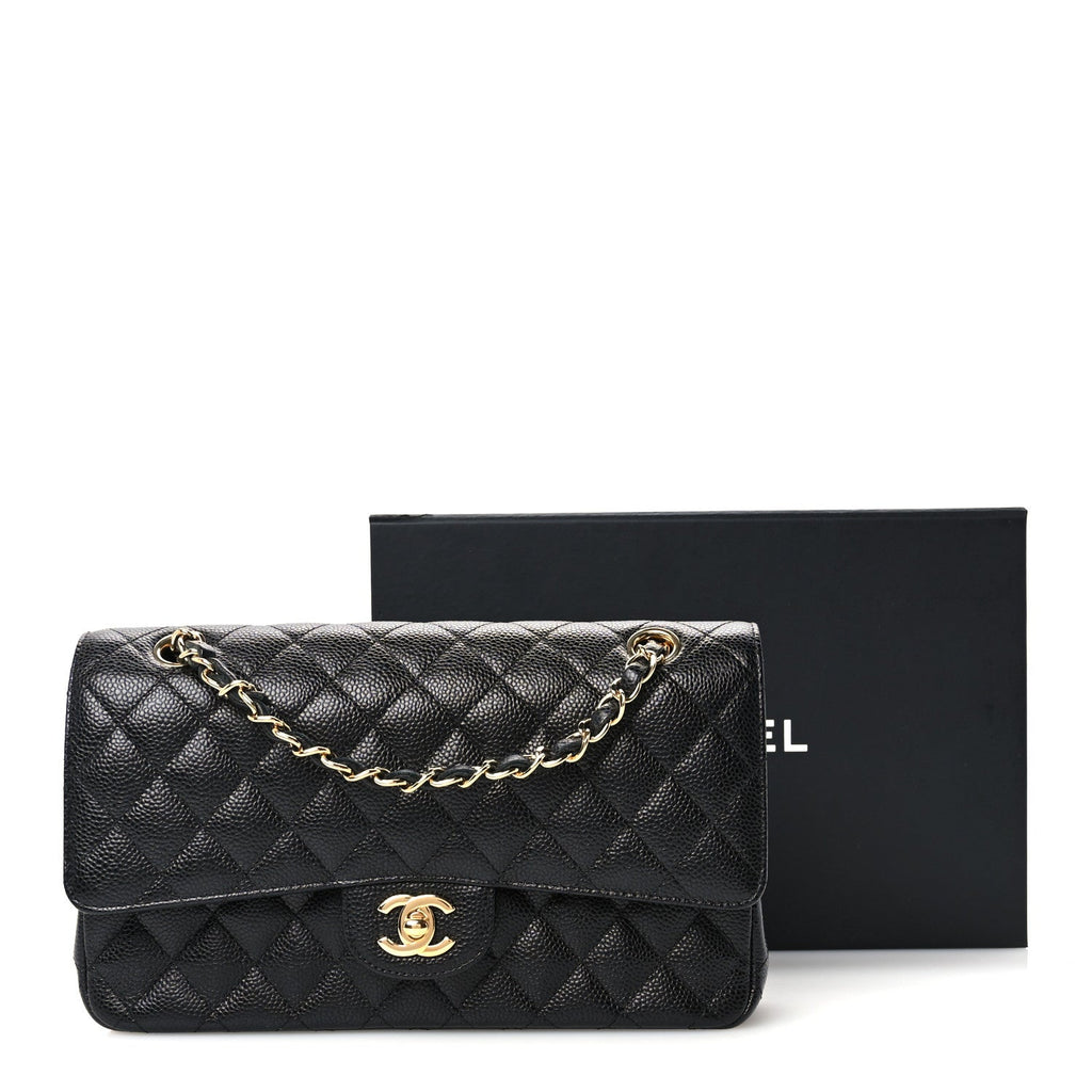 Caviar Quilted Medium Double Flap Black
