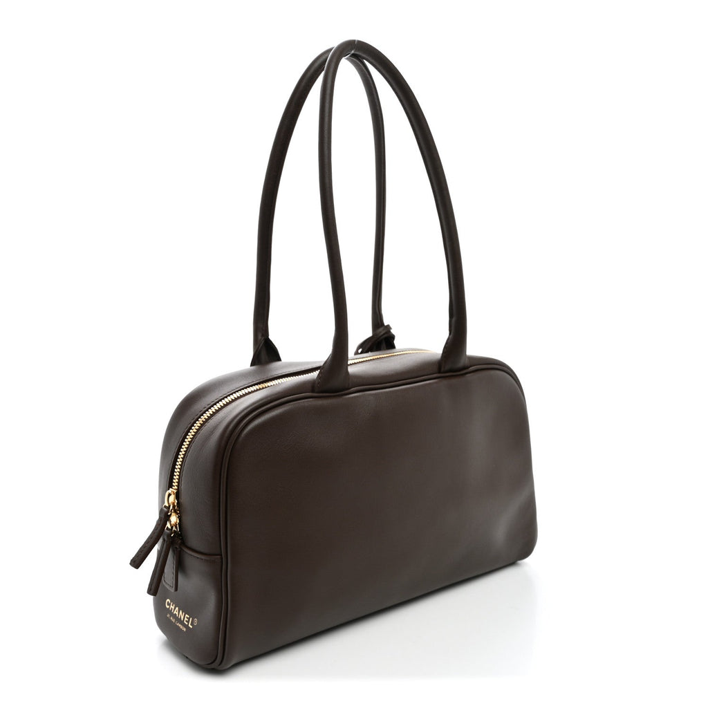 Calfskin Large Perfect Bowling Bag Dark Brown