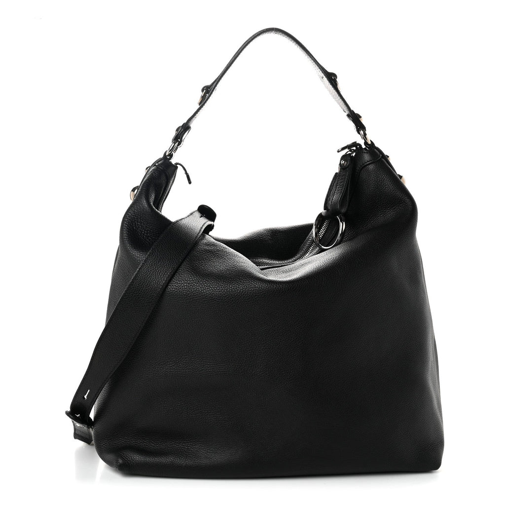 Pebbled Calfskin Large Icon Bit Hobo Black