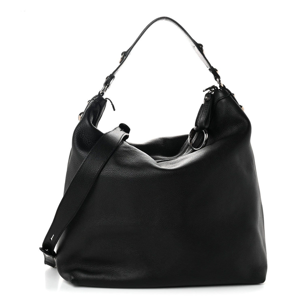Pebbled Calfskin Large Icon Bit Hobo Black