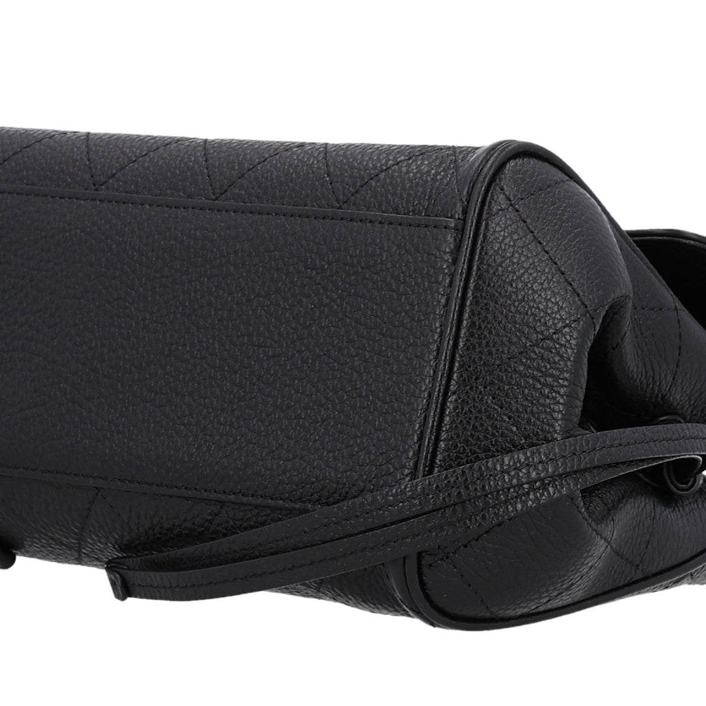Grained Calfskin Stitched Urban Essentials Small Shopping Bag Black
