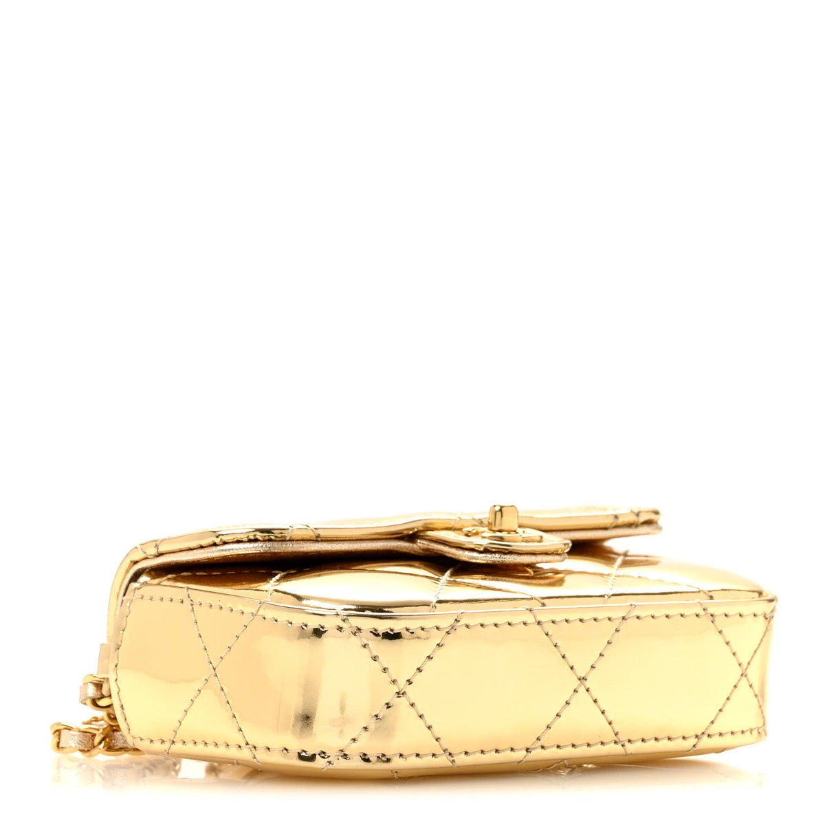 Mirror Metallic Calfskin Quilted Mini Top Handle Flap Gold