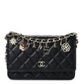 Lambskin Quilted Coco Charms Wallet On Chain Black