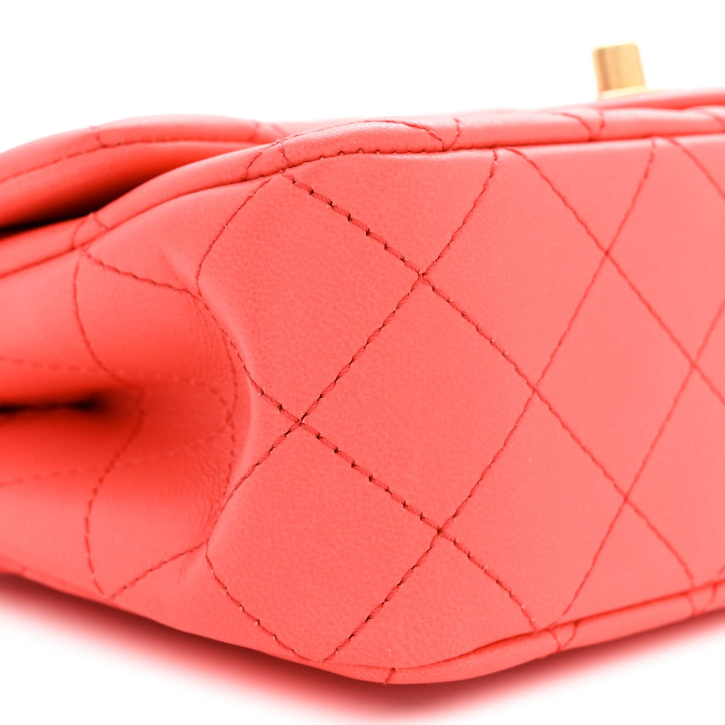Lambskin Quilted Mini Rectangular Sweet Camellia Flap Coral