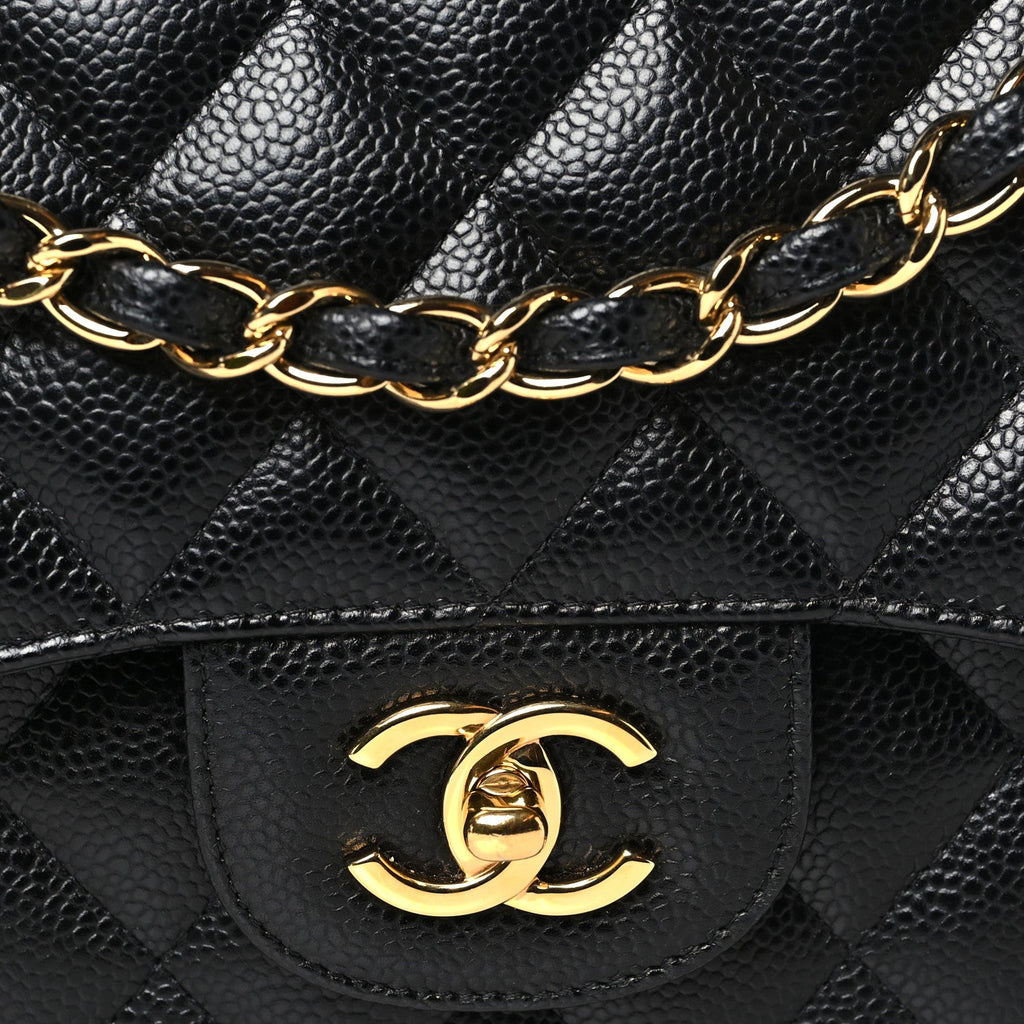 Caviar Quilted Jumbo Double Flap Black