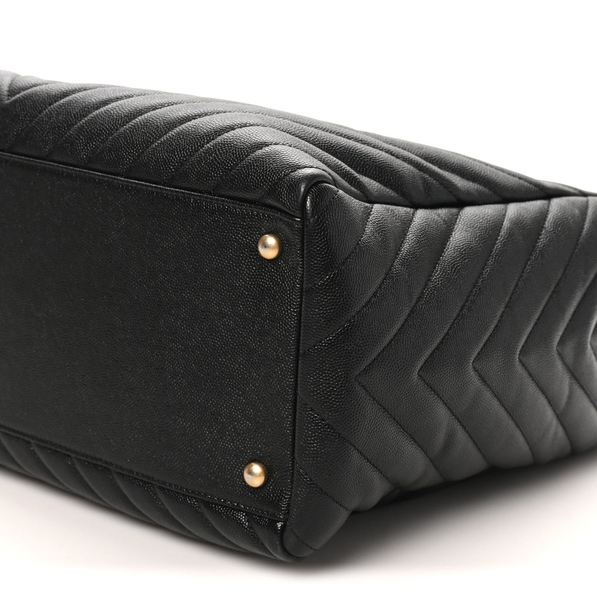 Caviar Chevron Quilted Coco Handle Shopping Tote Black