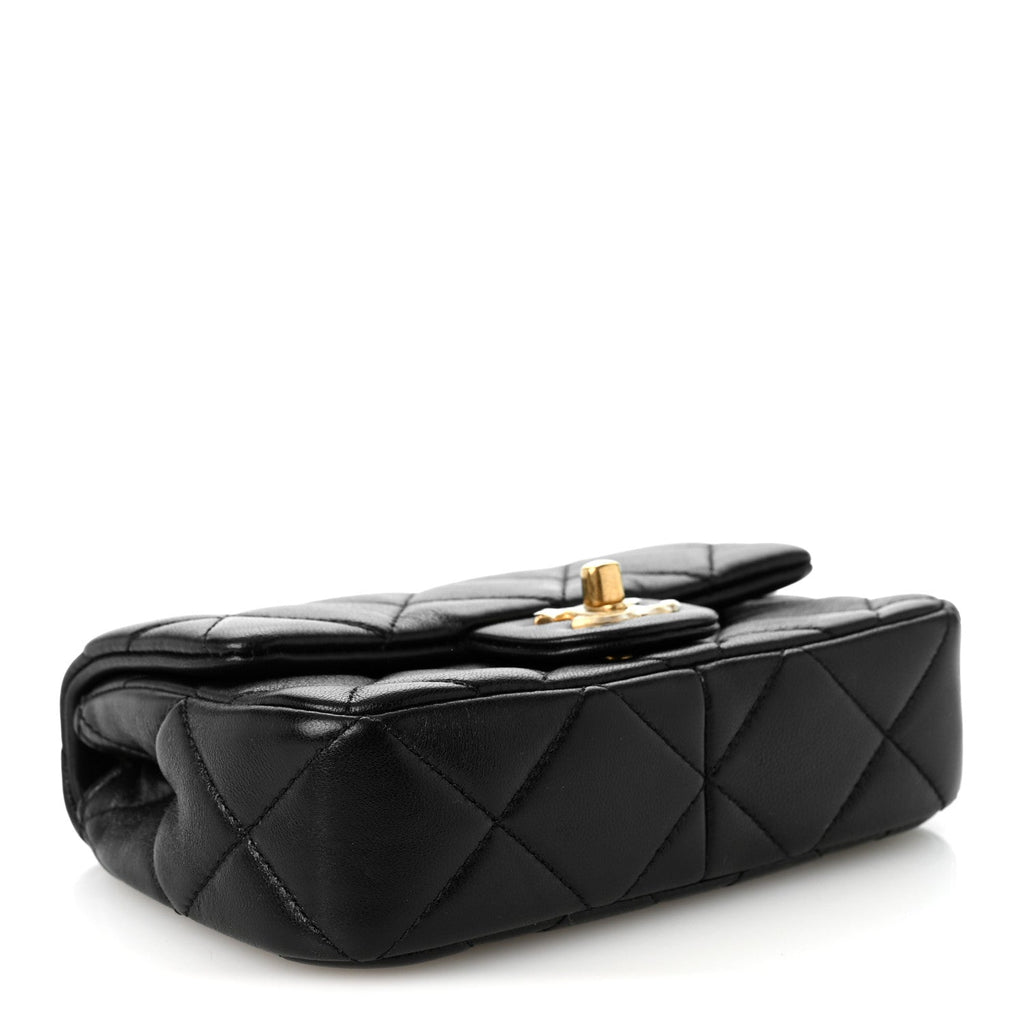 Lambskin Quilted Pearl Mini Flap Black